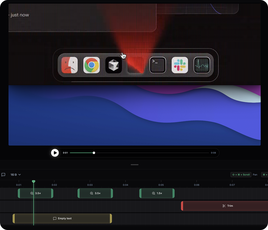 Editor do Xscreen com timeline